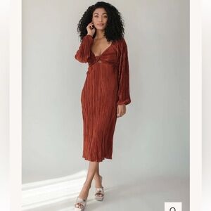 The Post Gabrielle Plisse cut out tie front midi dress